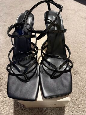 Marc Fisher Black Strappy Square-Toe Heels